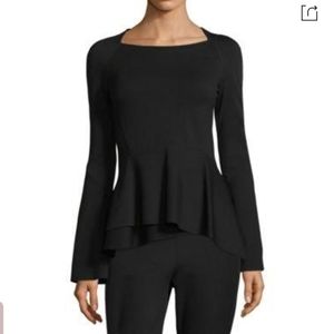 Donna Karan Black Bell Sleeve Peplum Top NWT